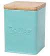 Square Vintage Tin Containers w/ Wooden Lid Coffee / Turquoise